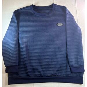 Progress Mens Navy Blue Quilted Textured Grid Crew Neck Sweatshirt Pullover